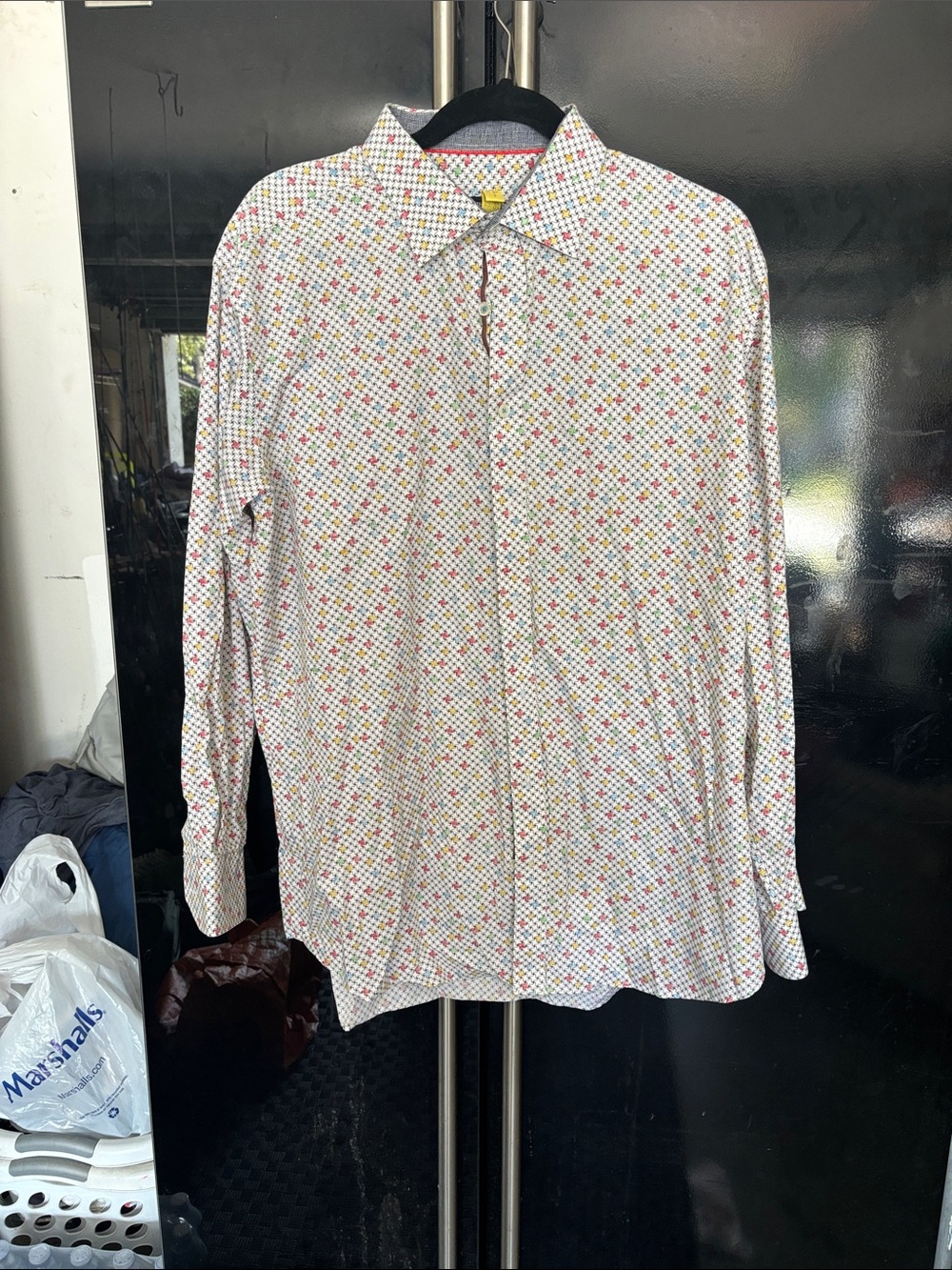 Bugatchi White Dress Shirt with Multicolor Micro Dots